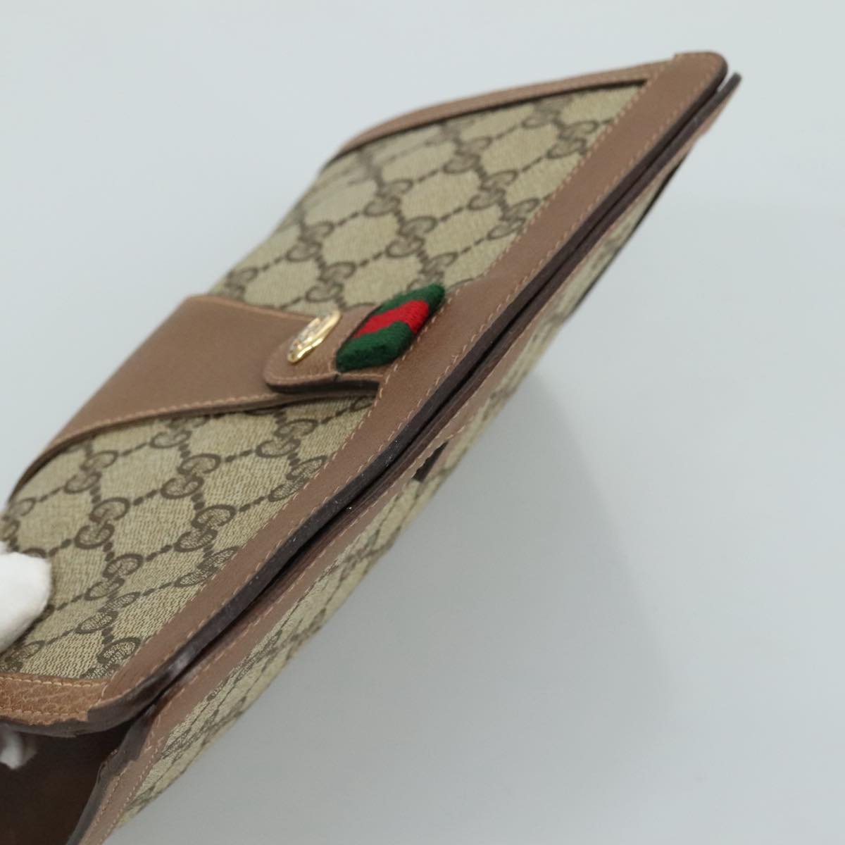 GUCCI GG Supreme Web Sherry Line Clutch Bag PVC Beige Red 89 01 032 Auth 105574