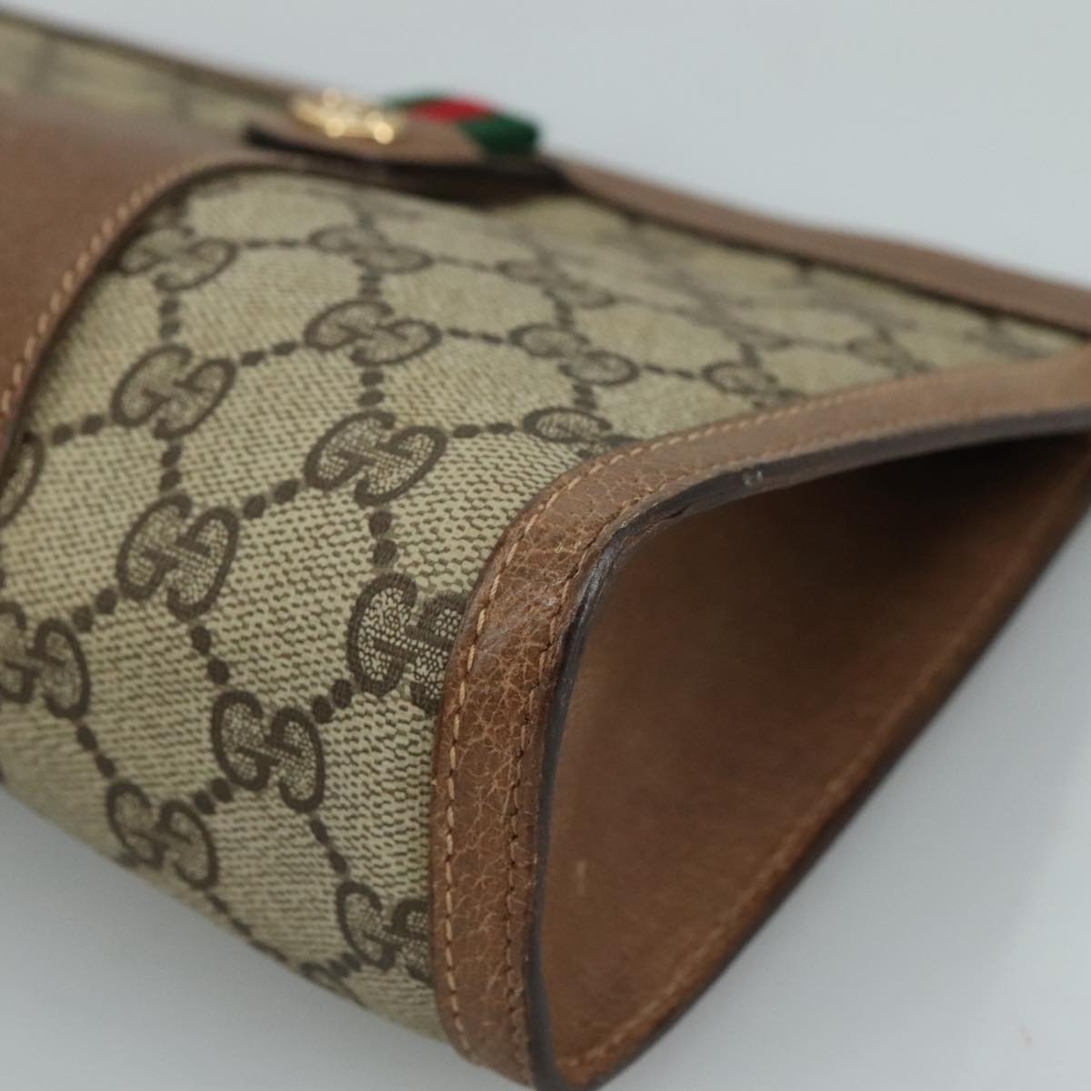 GUCCI GG Supreme Web Sherry Line Clutch Bag PVC Beige Red 89 01 032 Auth 105574