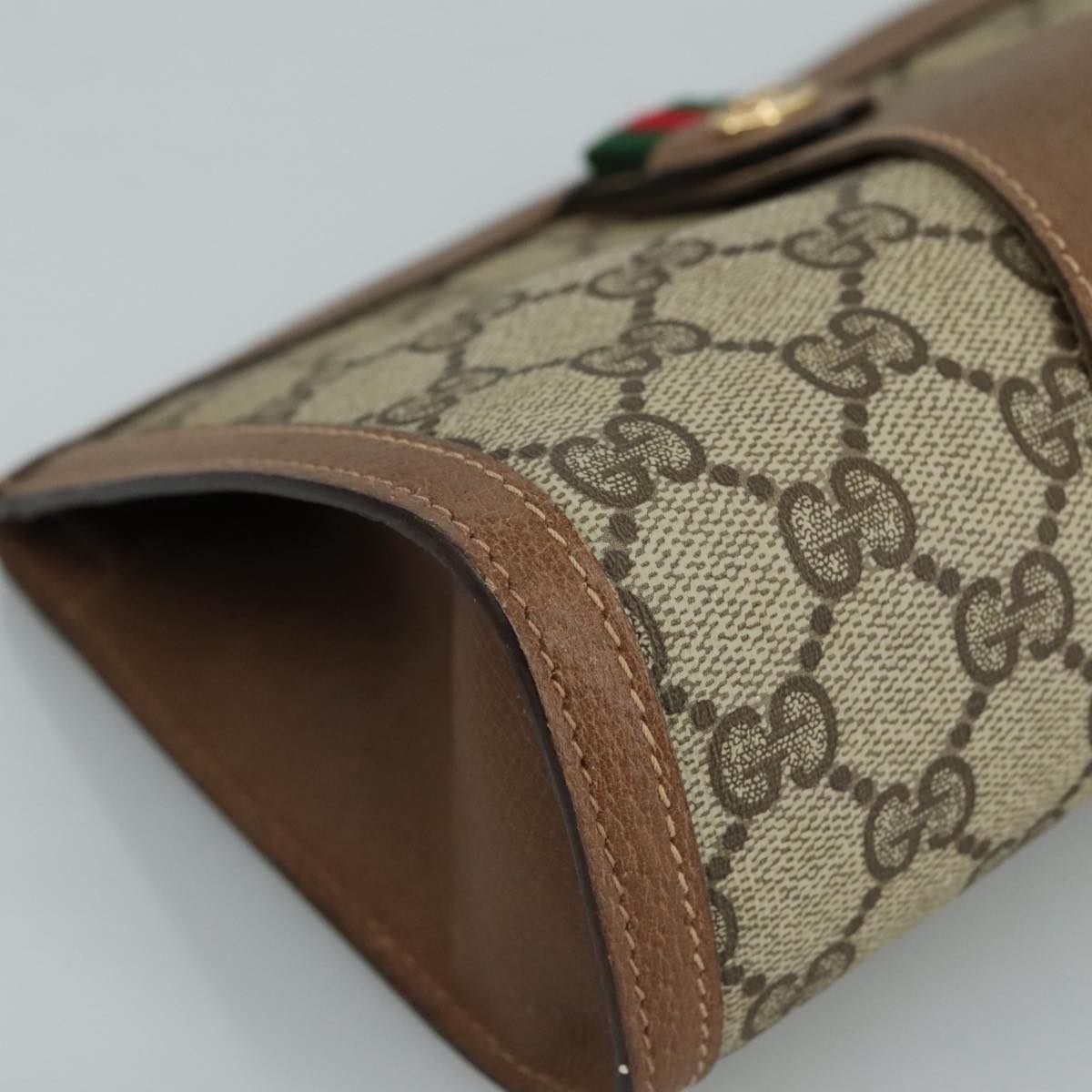 GUCCI GG Supreme Web Sherry Line Clutch Bag PVC Beige Red 89 01 032 Auth 105574