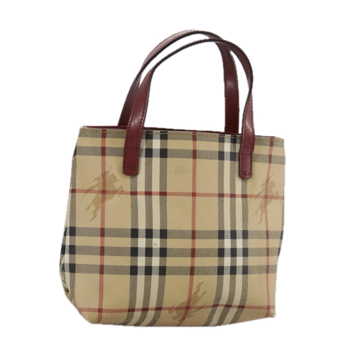 BURBERRY Nova Check Hand Bag PVC Leather Beige Auth 105625
