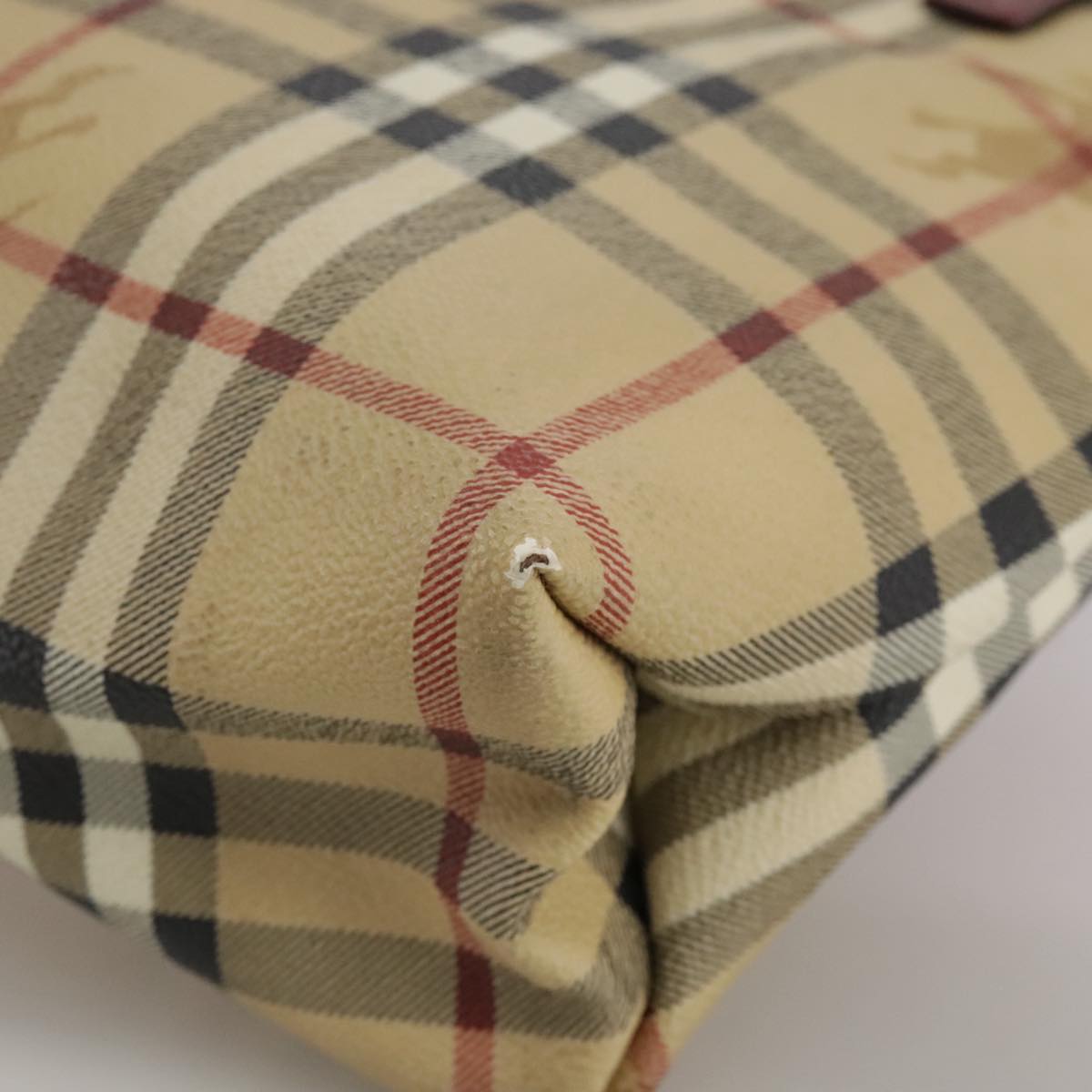 BURBERRY Nova Check Hand Bag PVC Leather Beige Auth 105625