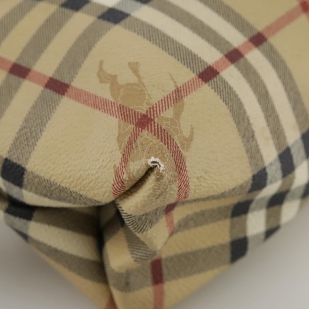 BURBERRY Nova Check Hand Bag PVC Leather Beige Auth 105625