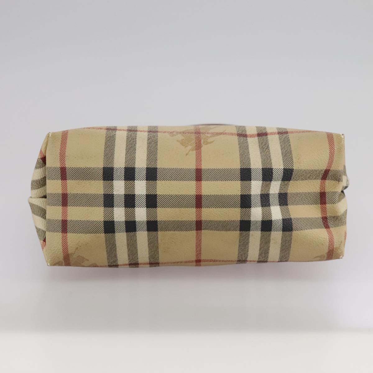 BURBERRY Nova Check Hand Bag PVC Leather Beige Auth 105625