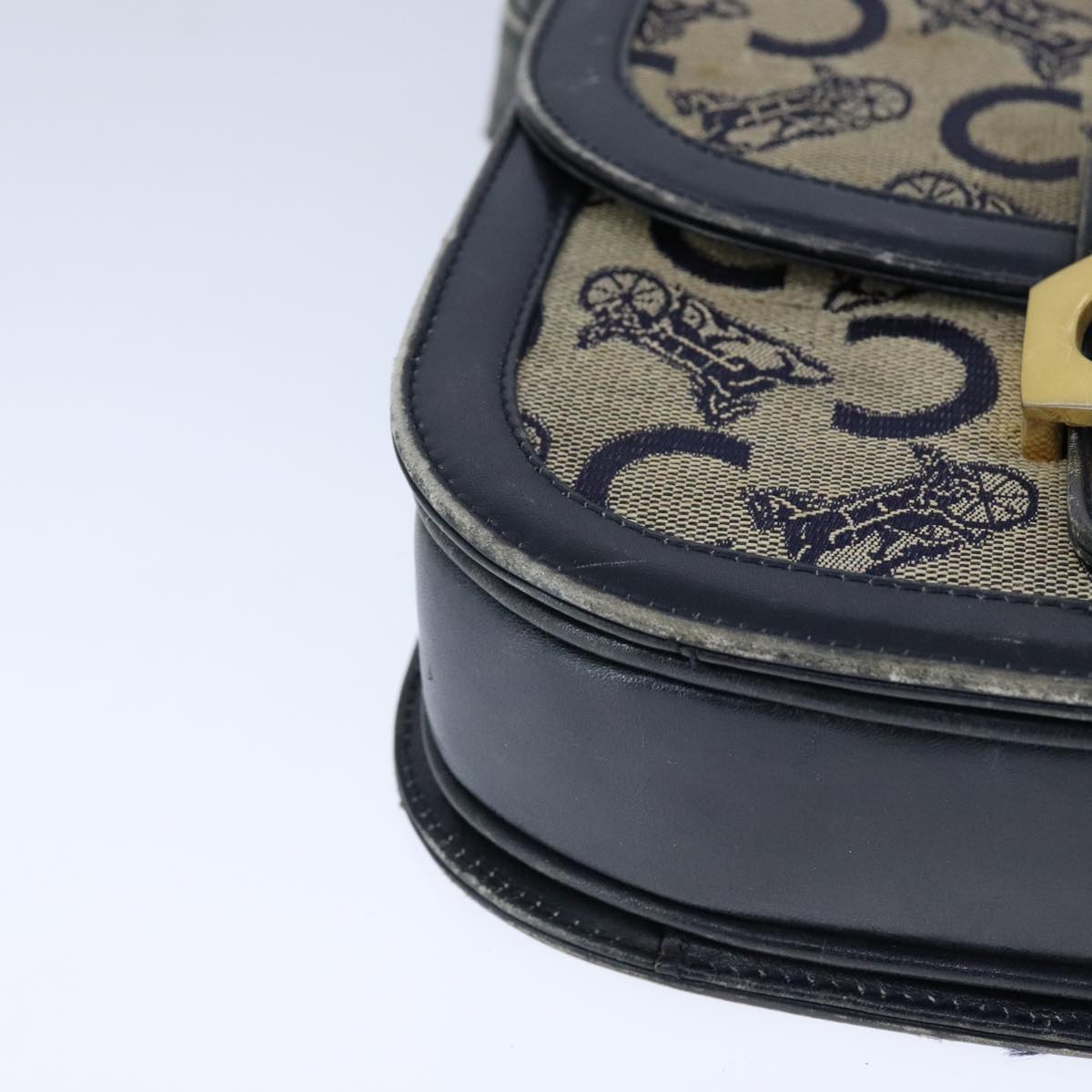 CELINE C Sulky Shoulder Bag Canvas Leather Navy Auth 105626