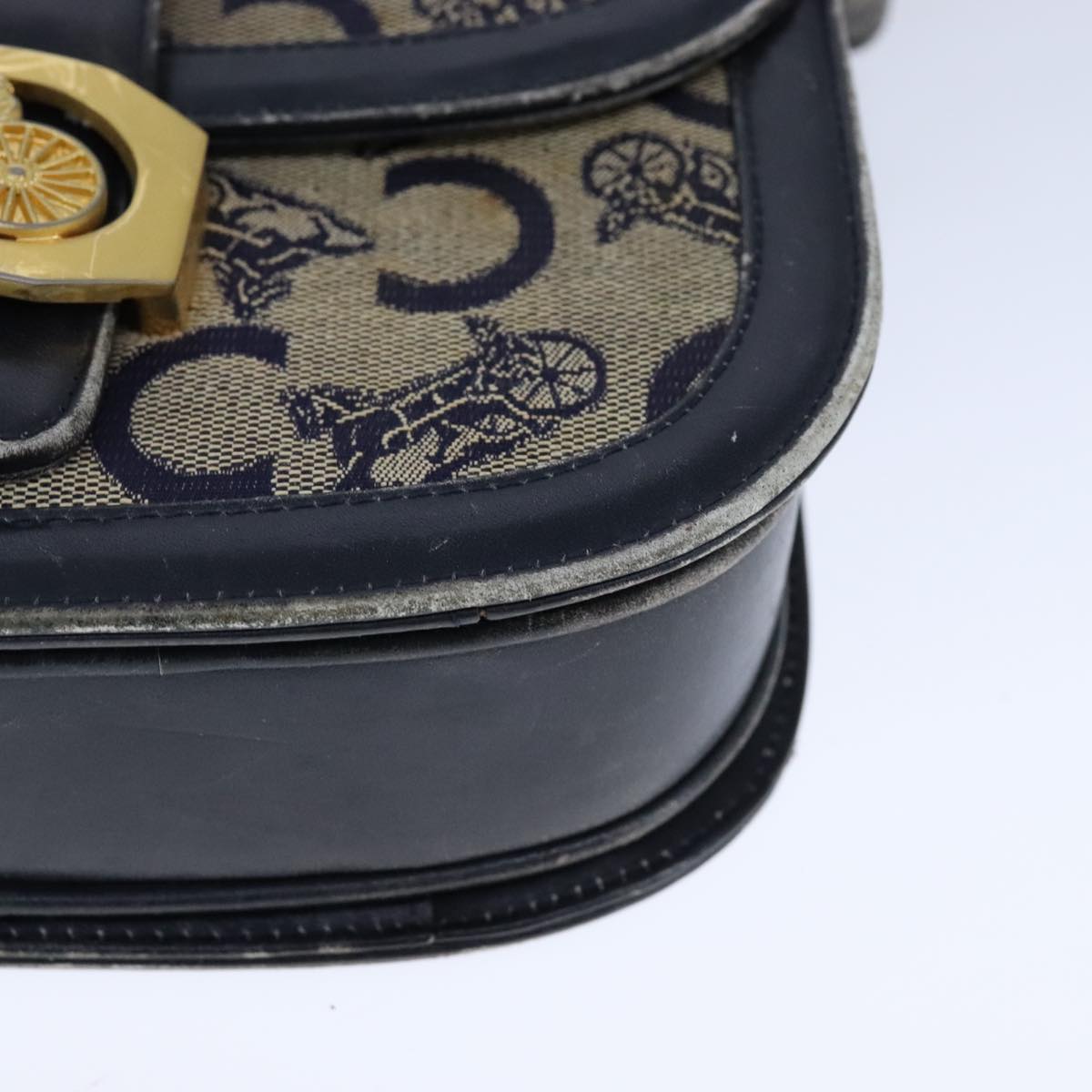 CELINE C Sulky Shoulder Bag Canvas Leather Navy Auth 105626