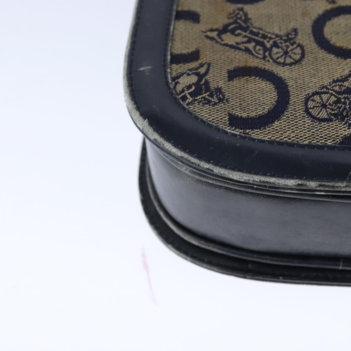 CELINE C Sulky Shoulder Bag Canvas Leather Navy Auth 105626