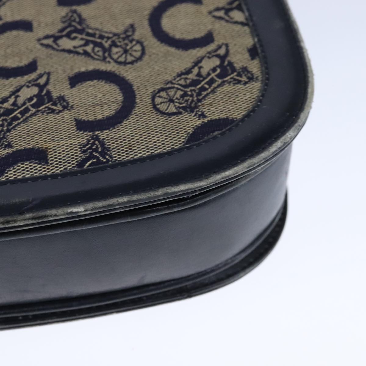 CELINE C Sulky Shoulder Bag Canvas Leather Navy Auth 105626