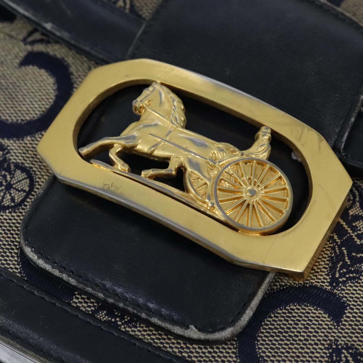 CELINE C Sulky Shoulder Bag Canvas Leather Navy Auth 105626