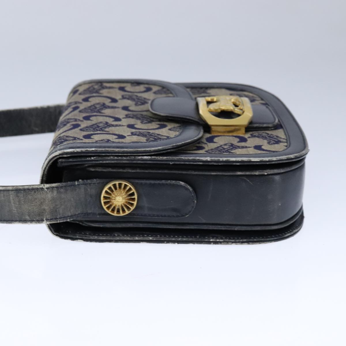 CELINE C Sulky Shoulder Bag Canvas Leather Navy Auth 105626