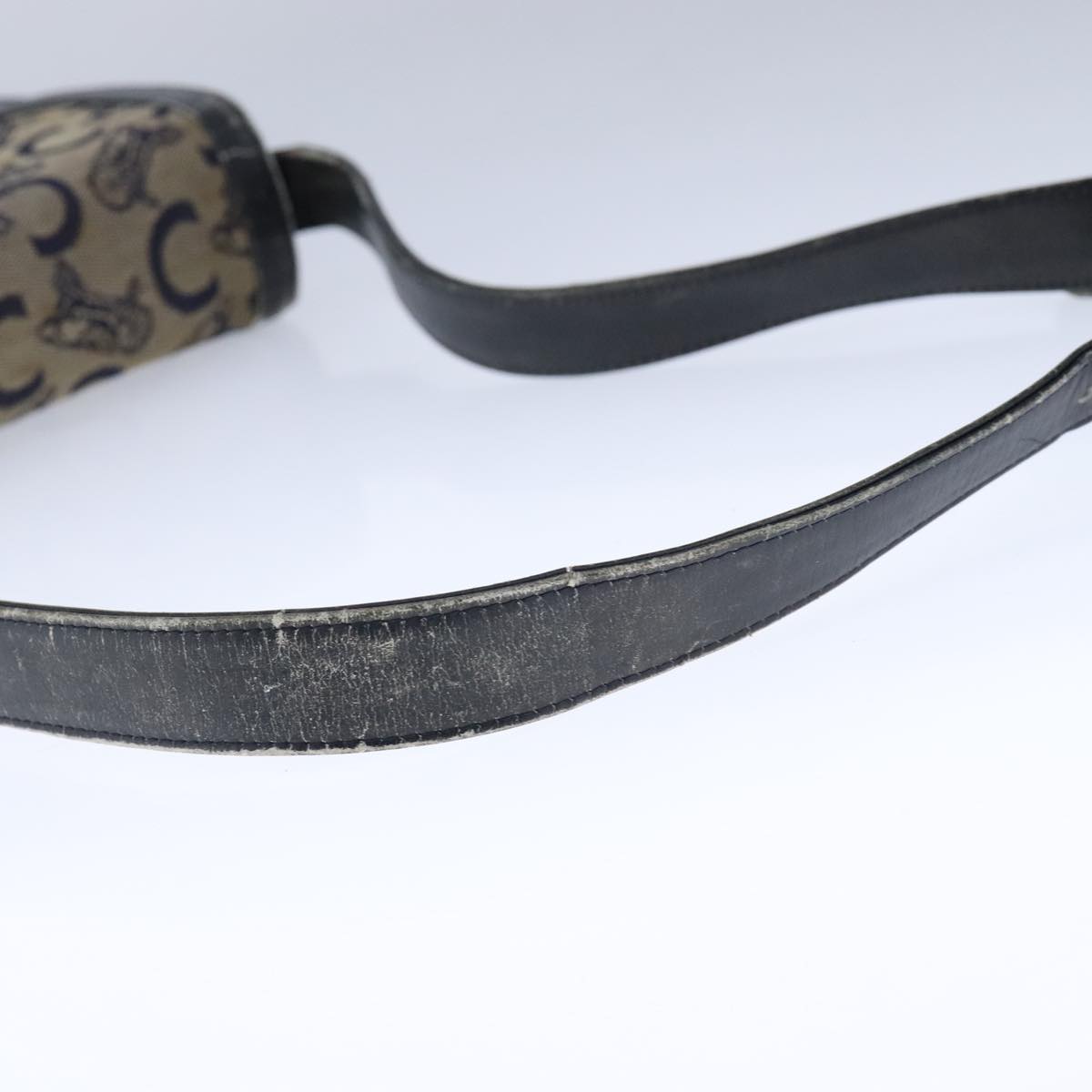 CELINE C Sulky Shoulder Bag Canvas Leather Navy Auth 105626