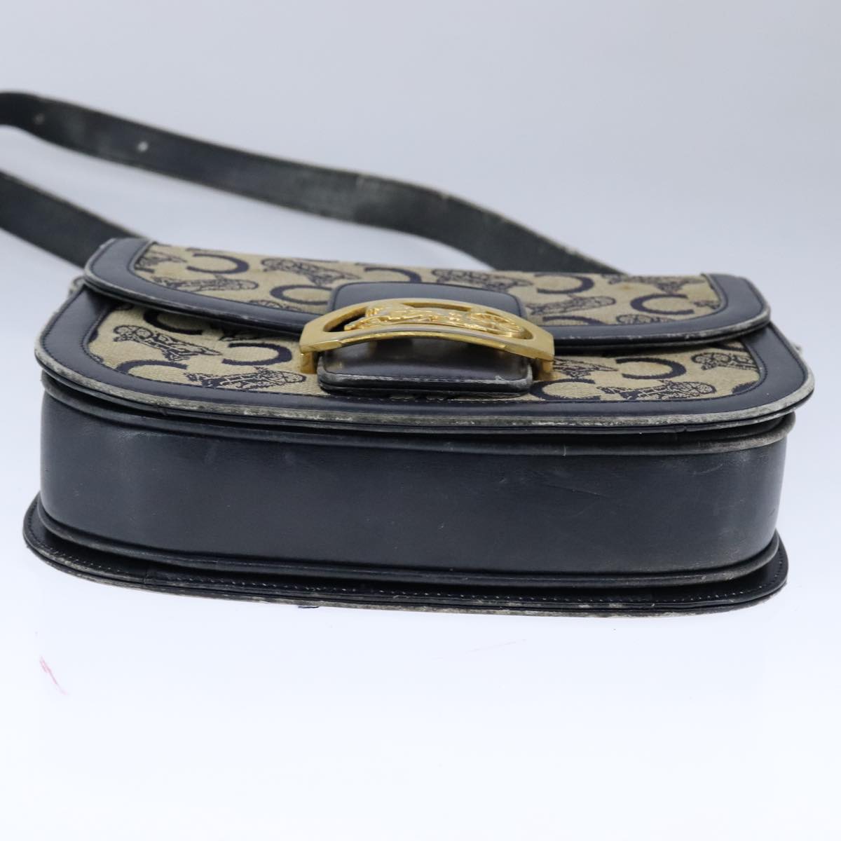 CELINE C Sulky Shoulder Bag Canvas Leather Navy Auth 105626