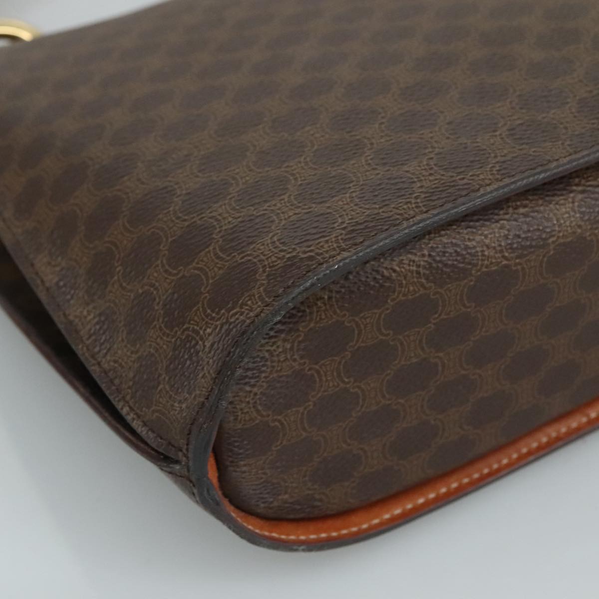 CELINE Macadam Canvas Hand Bag PVC Leather Brown Gold Auth 105628V