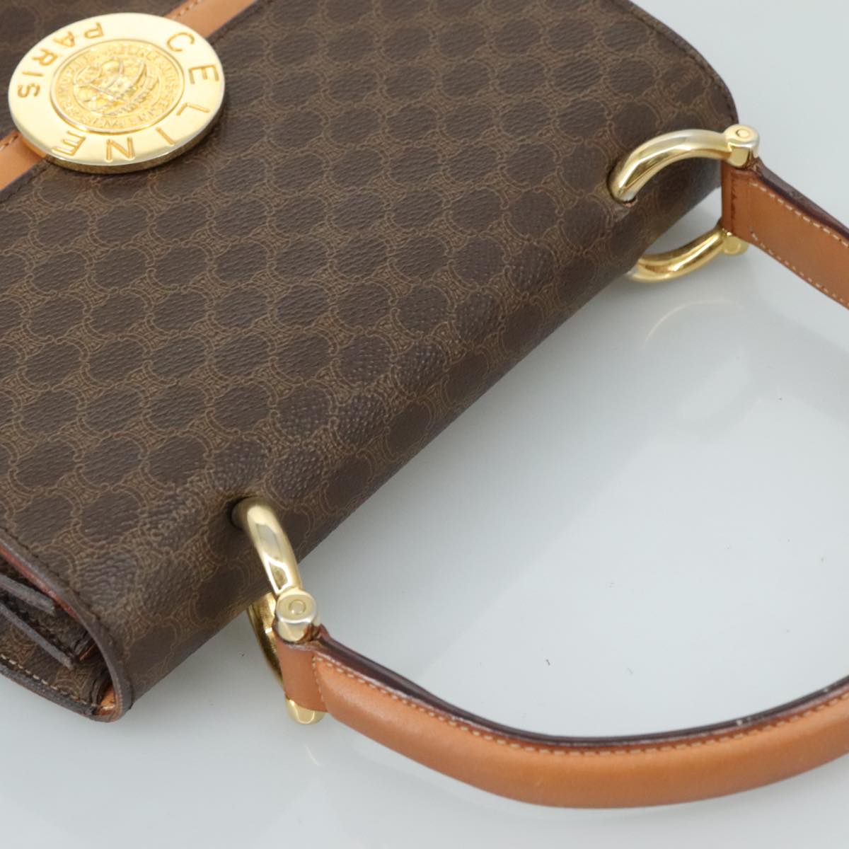 CELINE Macadam Canvas Hand Bag PVC Leather Brown Gold Auth 105628V