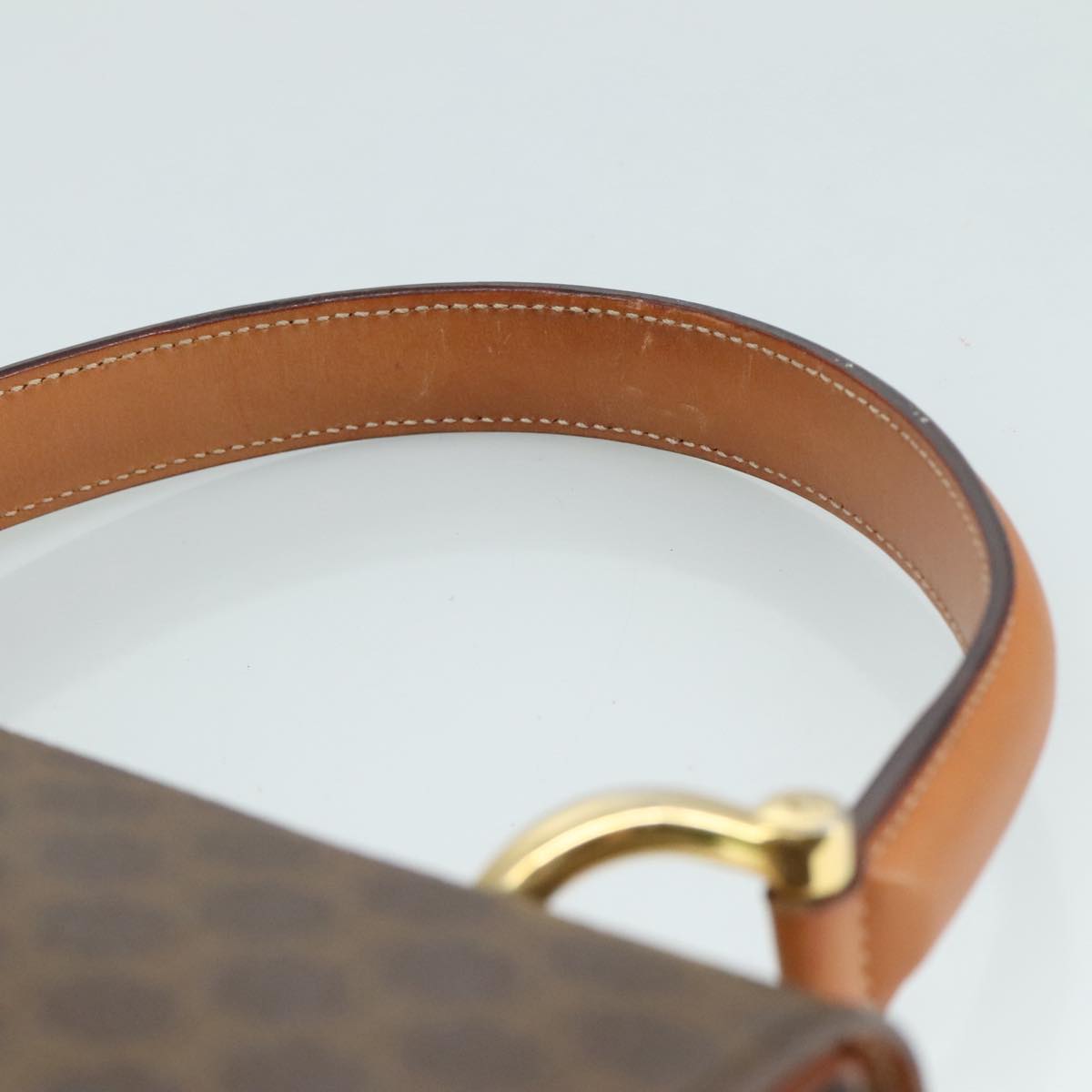 CELINE Macadam Canvas Hand Bag PVC Leather Brown Gold Auth 105628V