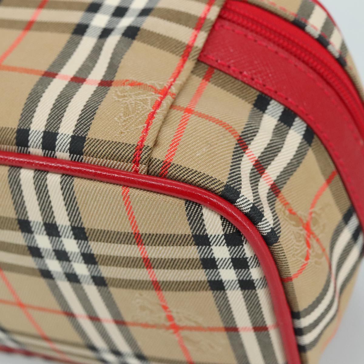 Burberrys Nova Check Hand Bag Canvas Leather Beige Red Silver Auth 105641V