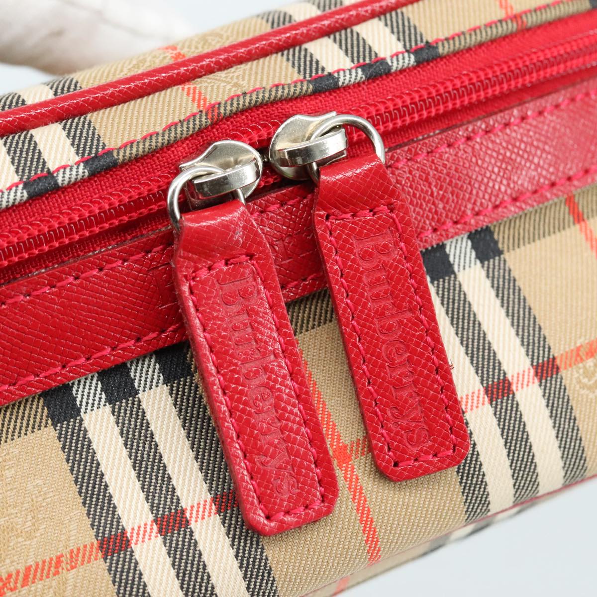 Burberrys Nova Check Hand Bag Canvas Leather Beige Red Silver Auth 105641V