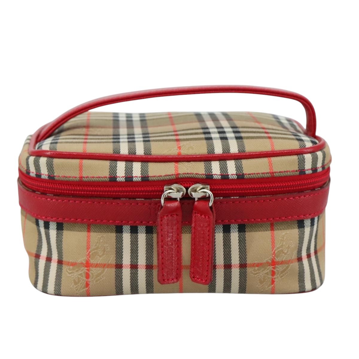 Burberrys Nova Check Hand Bag Canvas Leather Beige Red Silver Auth 105641V