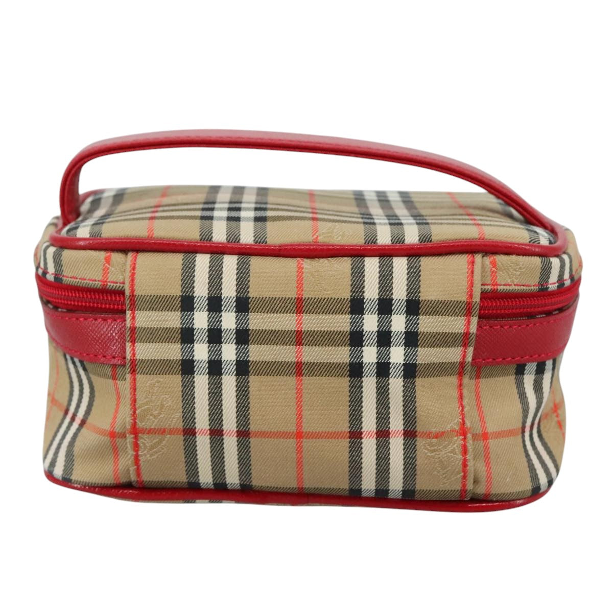 Burberrys Nova Check Hand Bag Canvas Leather Beige Red Silver Auth 105641V