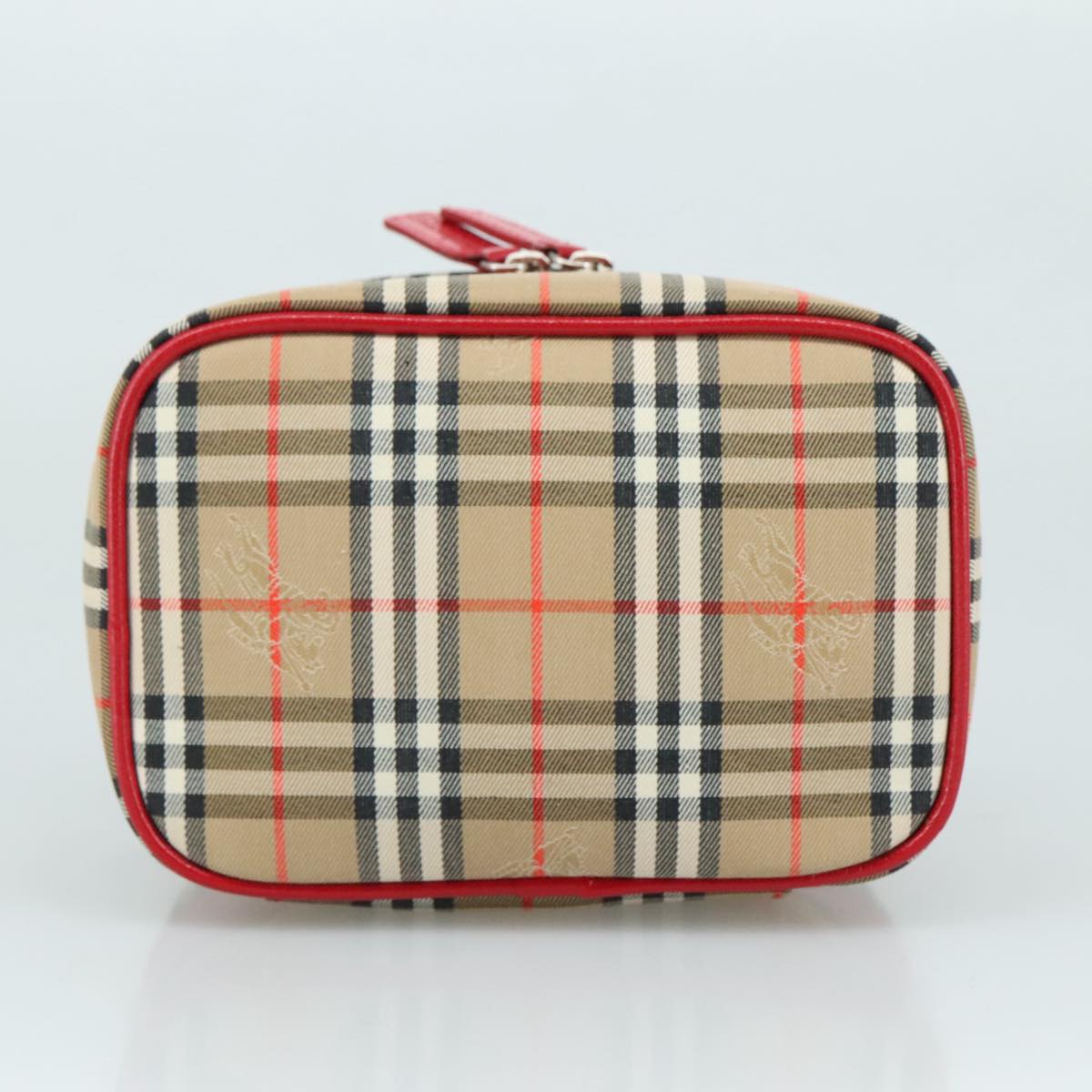 Burberrys Nova Check Hand Bag Canvas Leather Beige Red Silver Auth 105641V