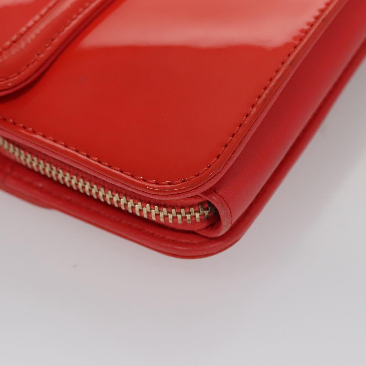 CHANEL Chain Second Bag Patent Leather Red Silver CC Auth 105697