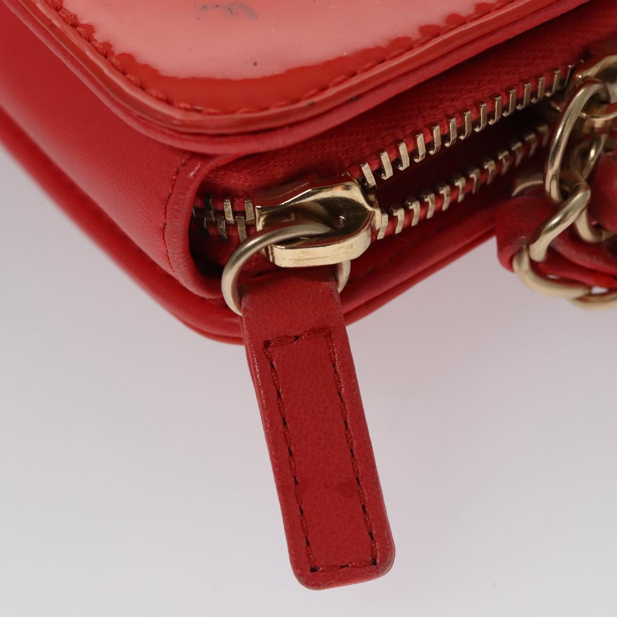 CHANEL Chain Second Bag Patent Leather Red Silver CC Auth 105697
