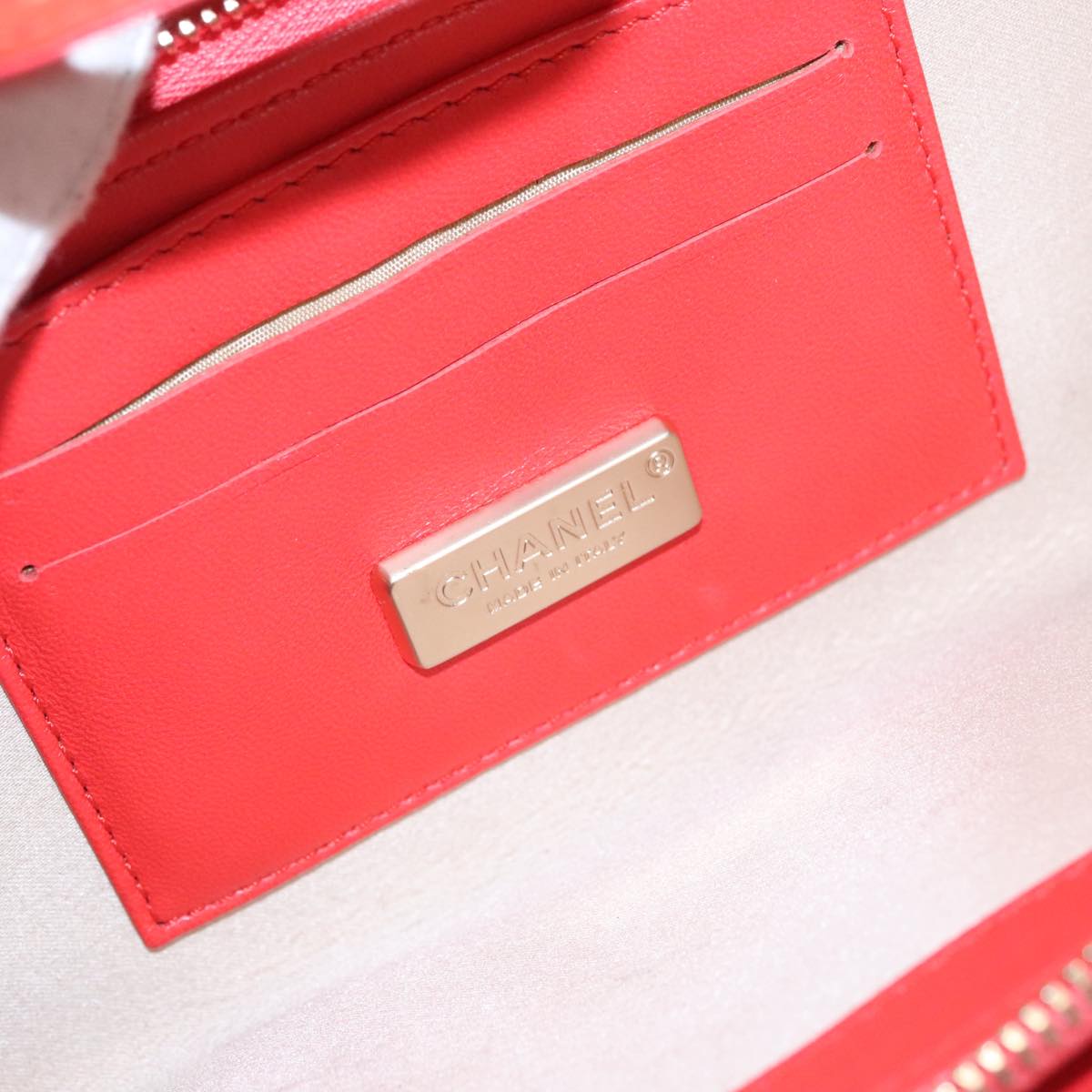 CHANEL Chain Second Bag Patent Leather Red Silver CC Auth 105697