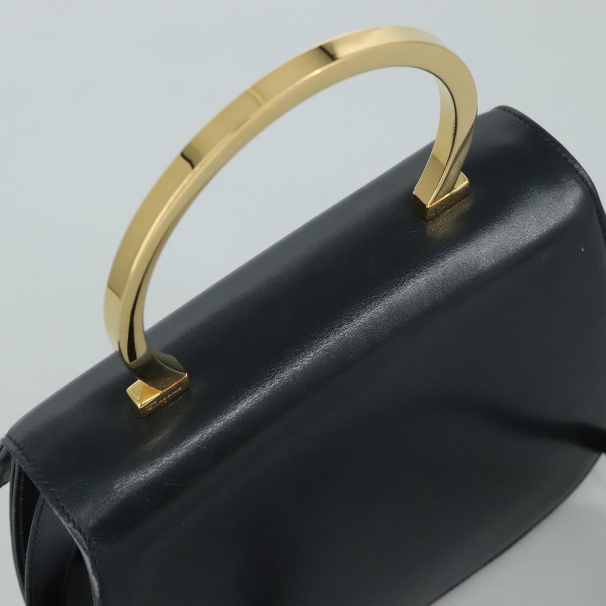 Salvatore Ferragamo Hand Bag Leather 2way Black Gold Auth 105702