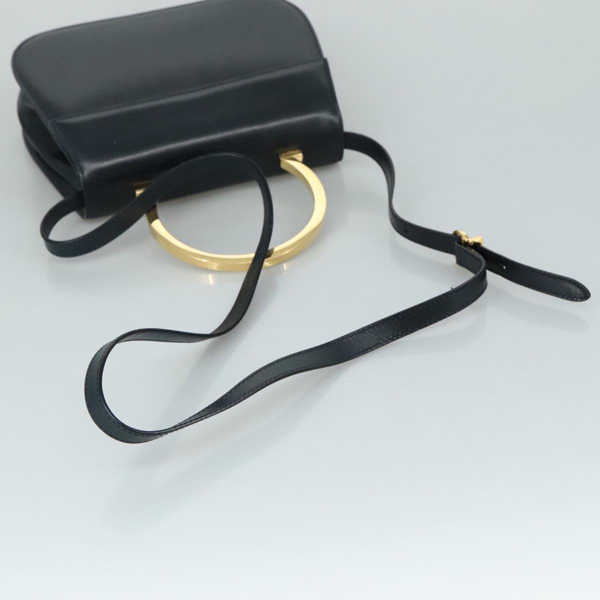 Salvatore Ferragamo Hand Bag Leather 2way Black Gold Auth 105702