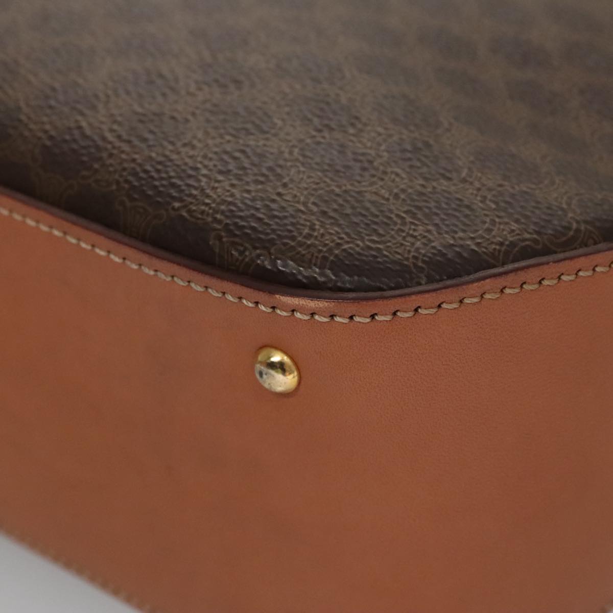 CELINE Macadam Canvas Hand Bag PVC Leather 2way Brown Auth 105732