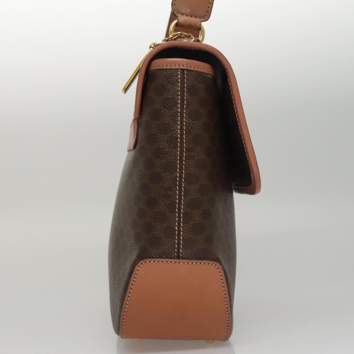 CELINE Macadam Canvas Hand Bag PVC Leather 2way Brown Auth 105732