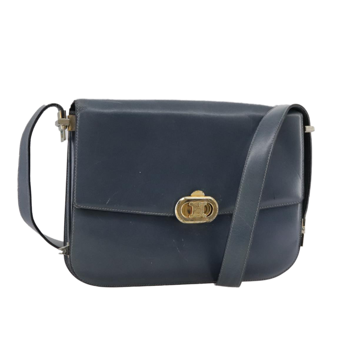 CELINE Shoulder Bag Leather Blue Auth 105737