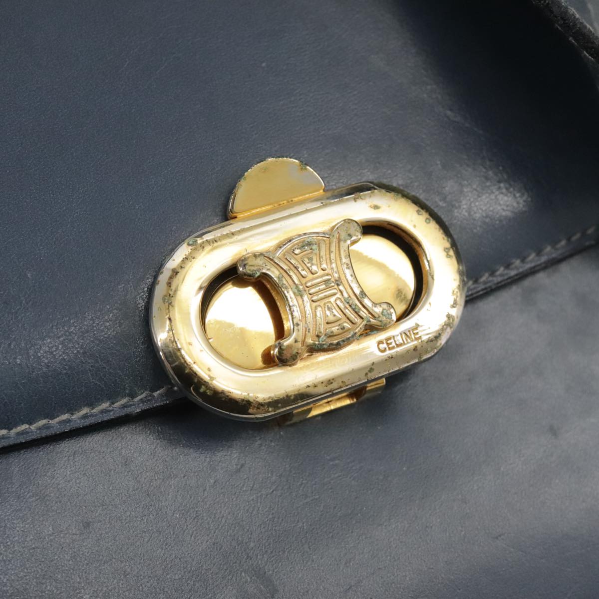 CELINE Shoulder Bag Leather Blue Auth 105737