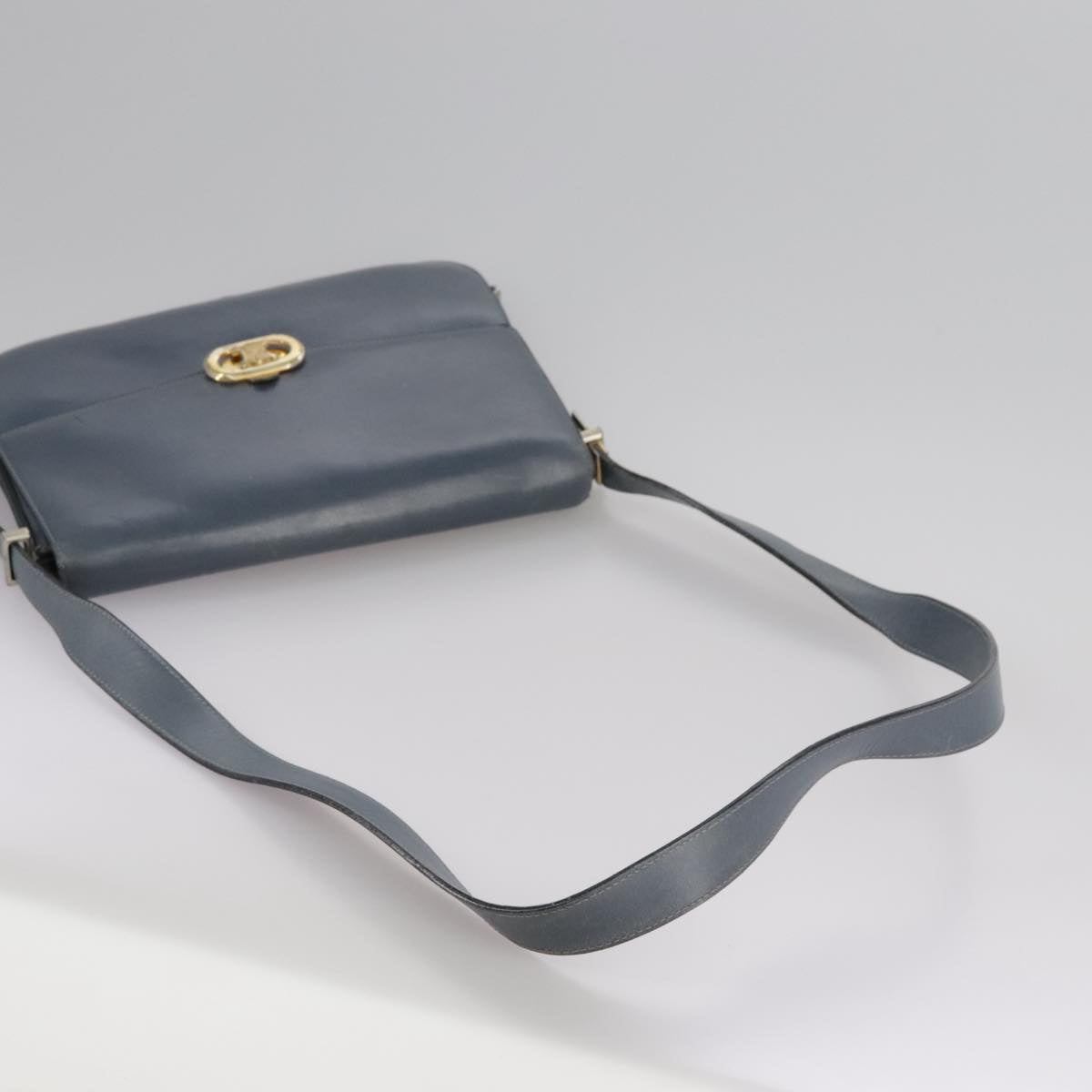 CELINE Shoulder Bag Leather Blue Auth 105737