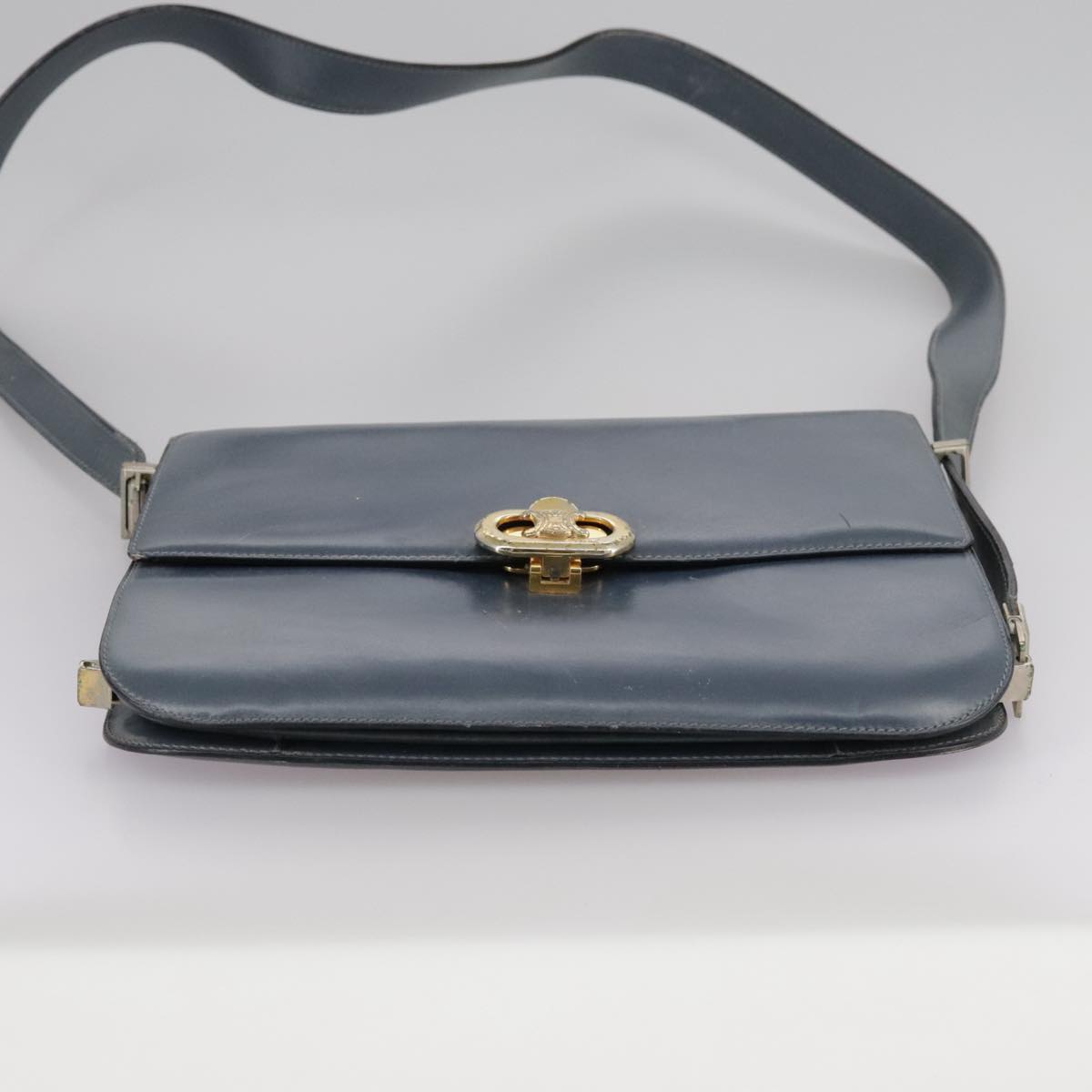 CELINE Shoulder Bag Leather Blue Auth 105737