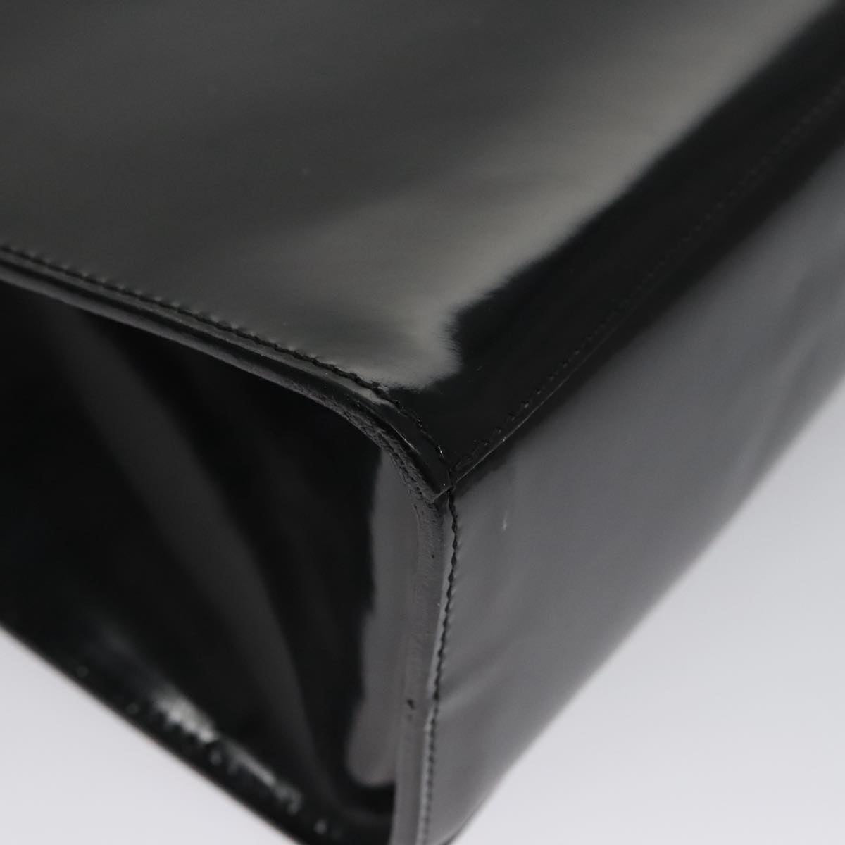 Salvatore Ferragamo Hand Bag Patent Leather Black Gold Auth 105756