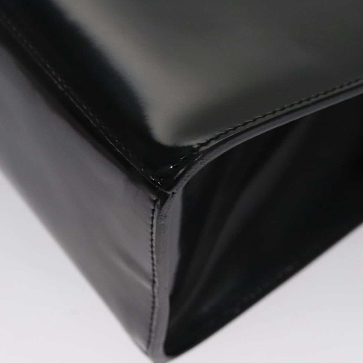 Salvatore Ferragamo Hand Bag Patent Leather Black Gold Auth 105756