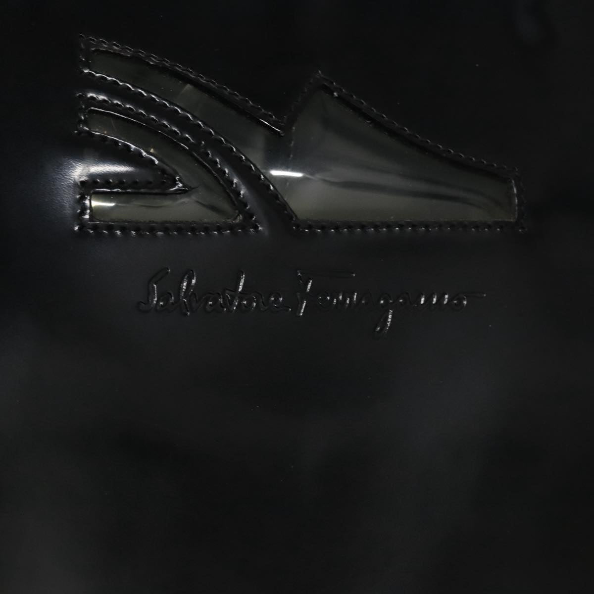 Salvatore Ferragamo Hand Bag Patent Leather Black Gold Auth 105756