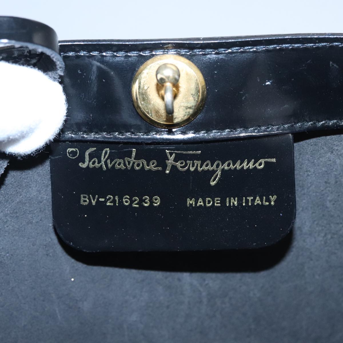 Salvatore Ferragamo Hand Bag Patent Leather Black Gold Auth 105756