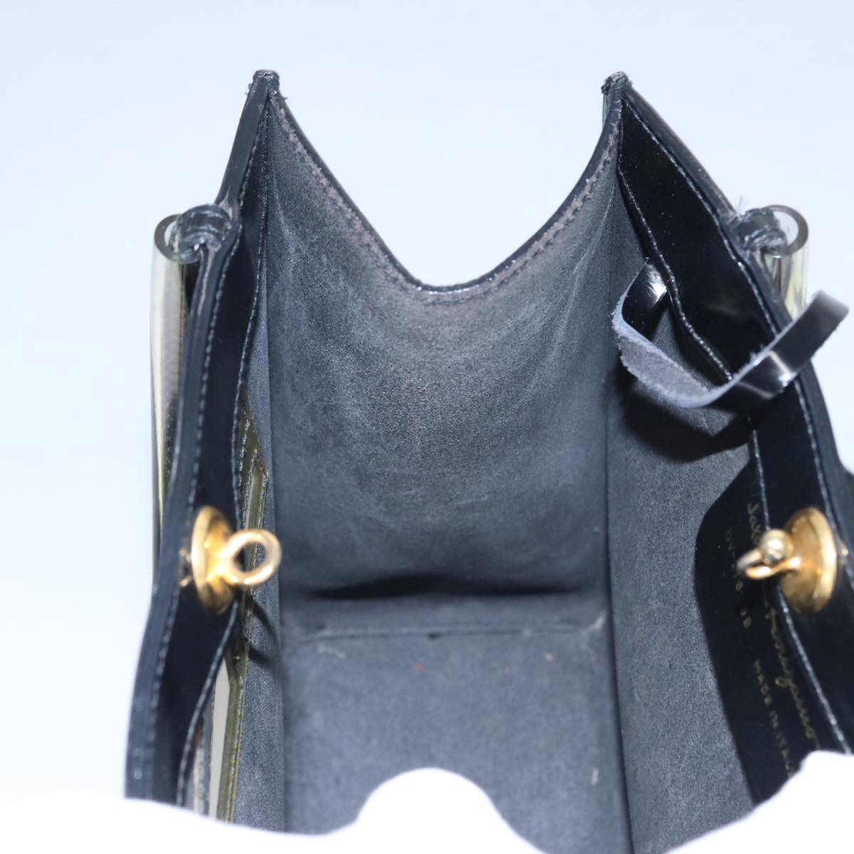 Salvatore Ferragamo Hand Bag Patent Leather Black Gold Auth 105756