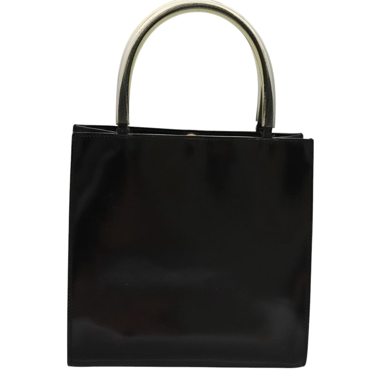 Salvatore Ferragamo Hand Bag Patent Leather Black Gold Auth 105756