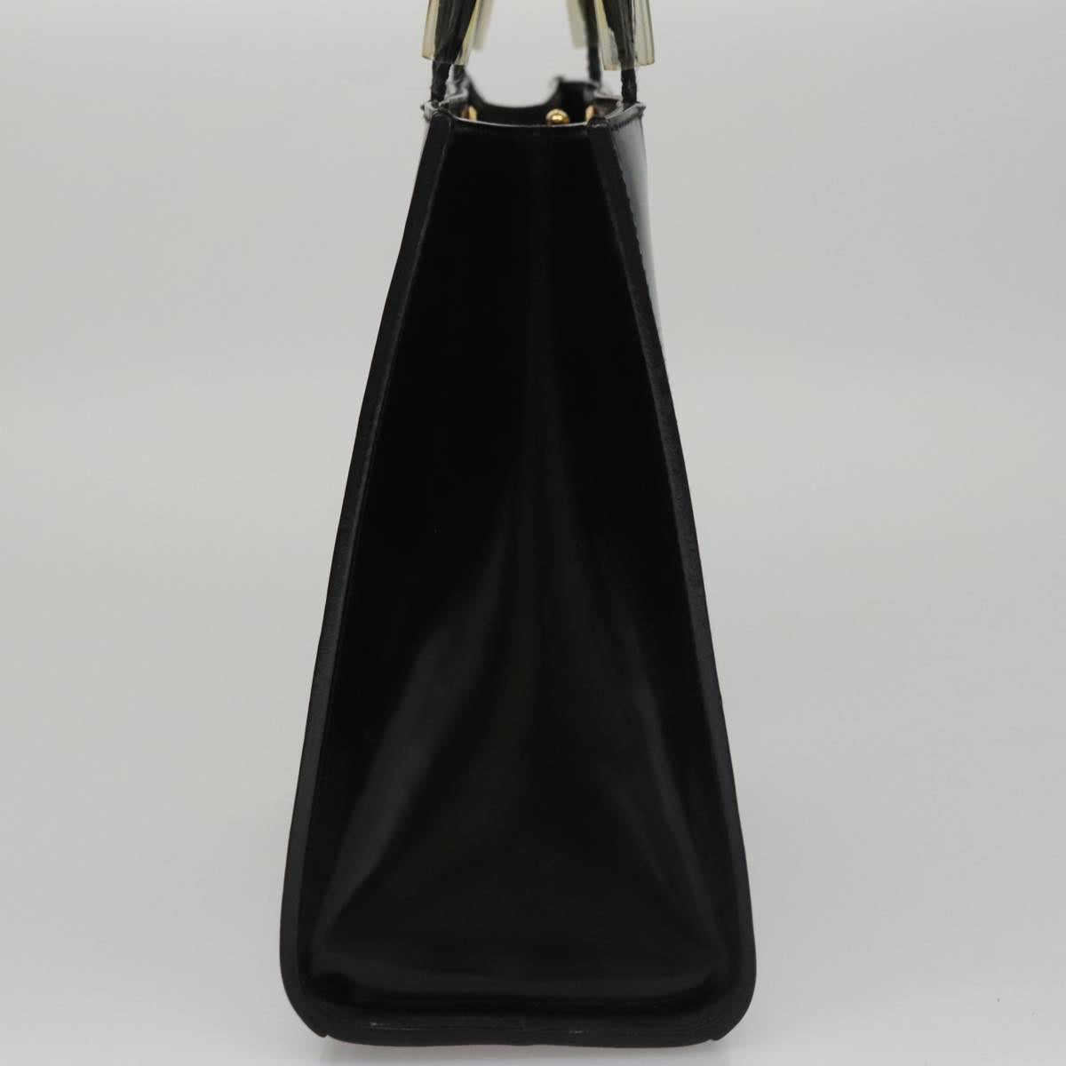 Salvatore Ferragamo Hand Bag Patent Leather Black Gold Auth 105756