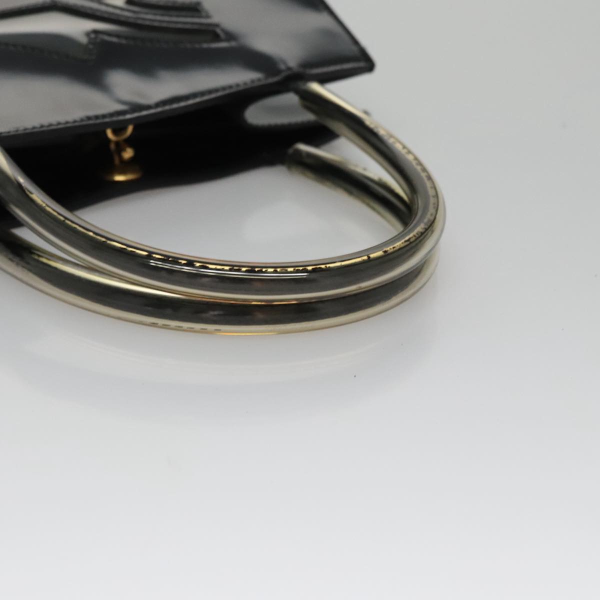 Salvatore Ferragamo Hand Bag Patent Leather Black Gold Auth 105756