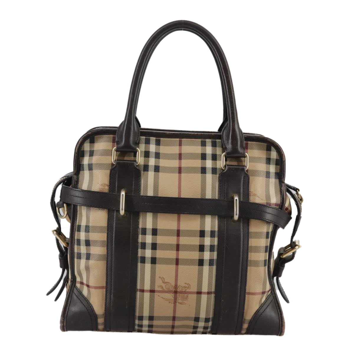 BURBERRY Nova Check Hand Bag PVC Leather 2way Beige Auth 105764