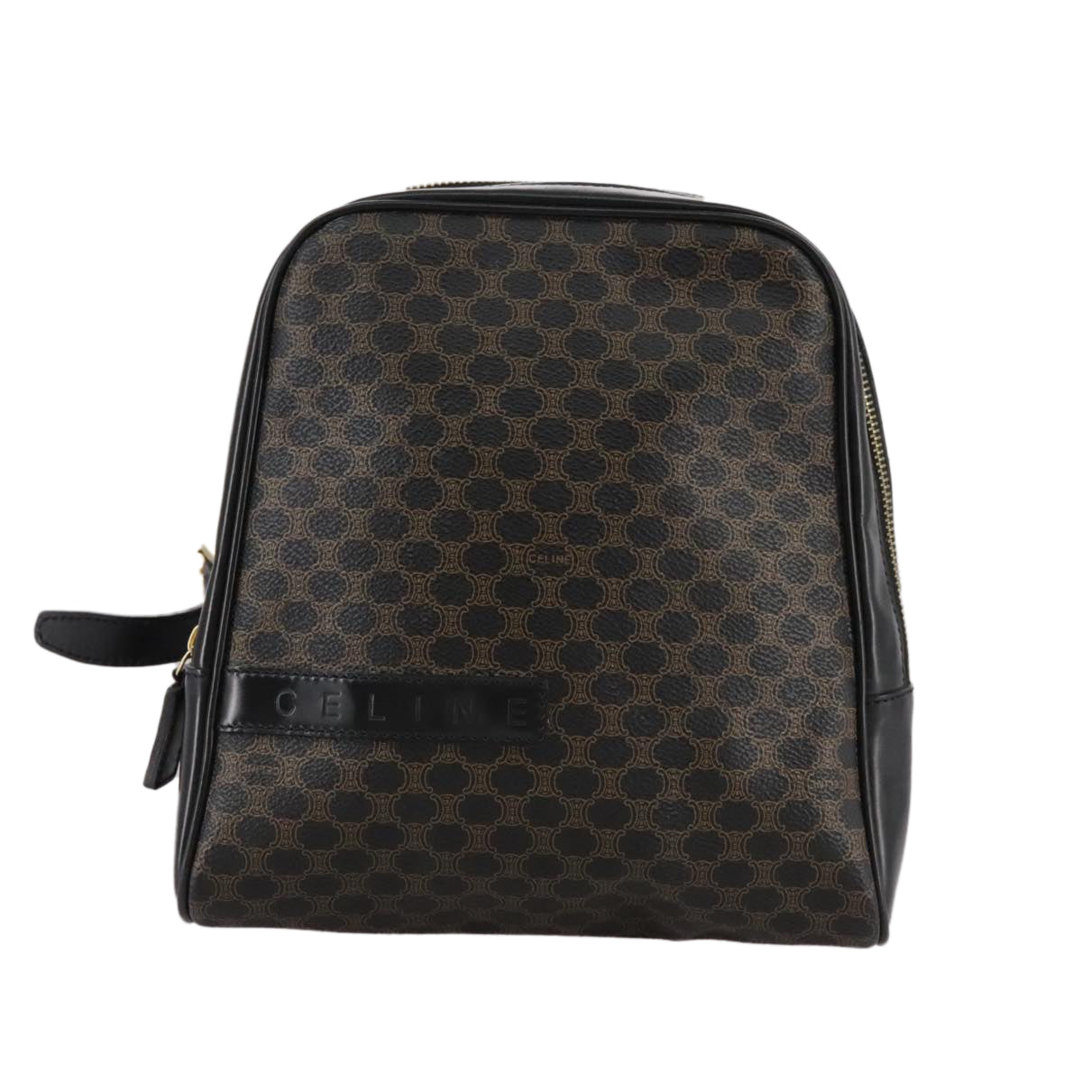 CELINE Macadam Canvas Backpack PVC Leather Black Silver Auth 105774