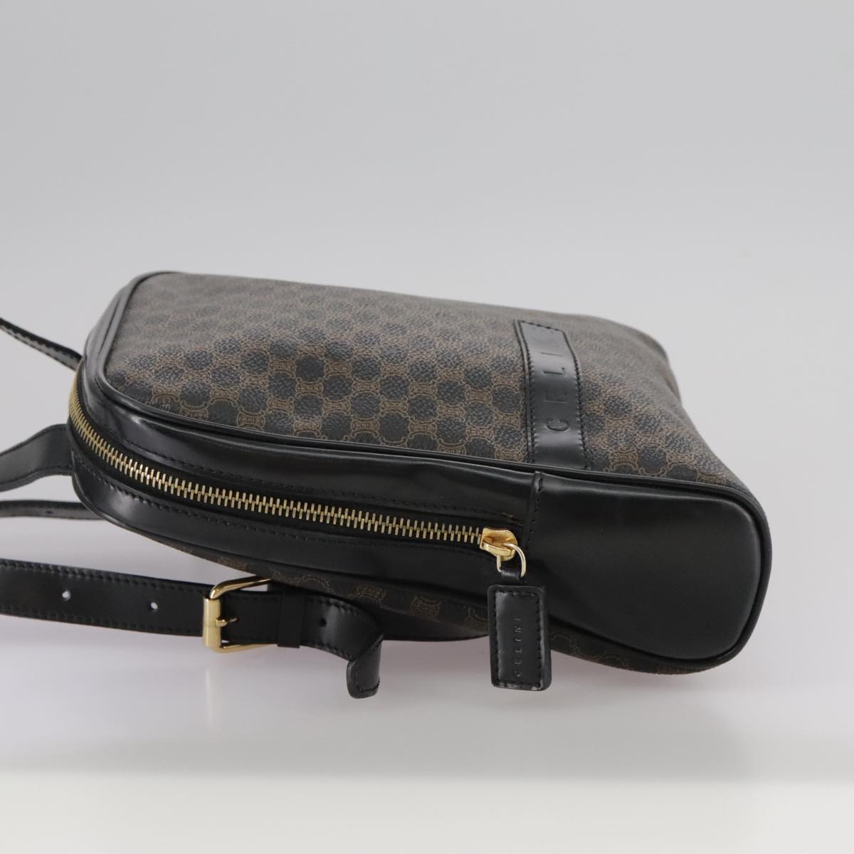 CELINE Macadam Canvas Backpack PVC Leather Black Silver Auth 105774