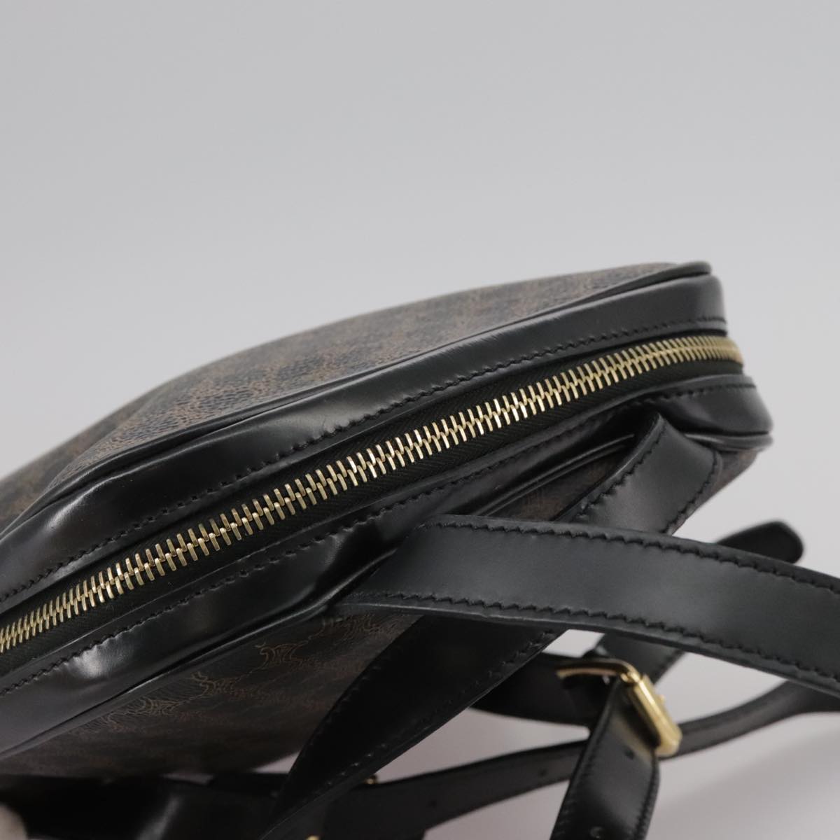CELINE Macadam Canvas Backpack PVC Leather Black Silver Auth 105774