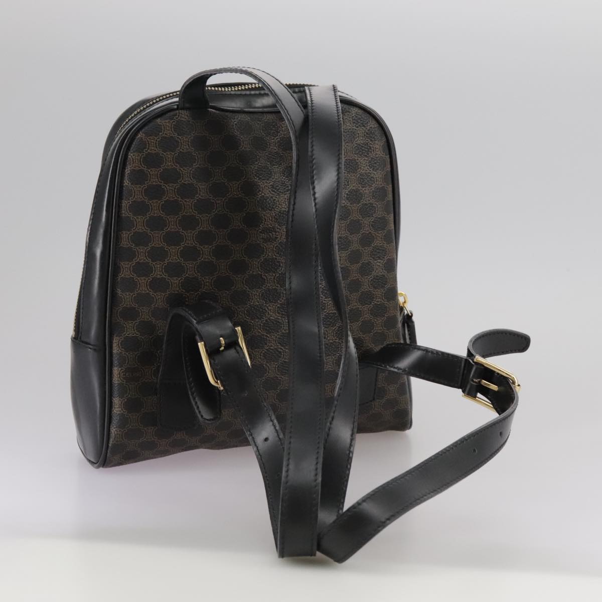 CELINE Macadam Canvas Backpack PVC Leather Black Silver Auth 105774