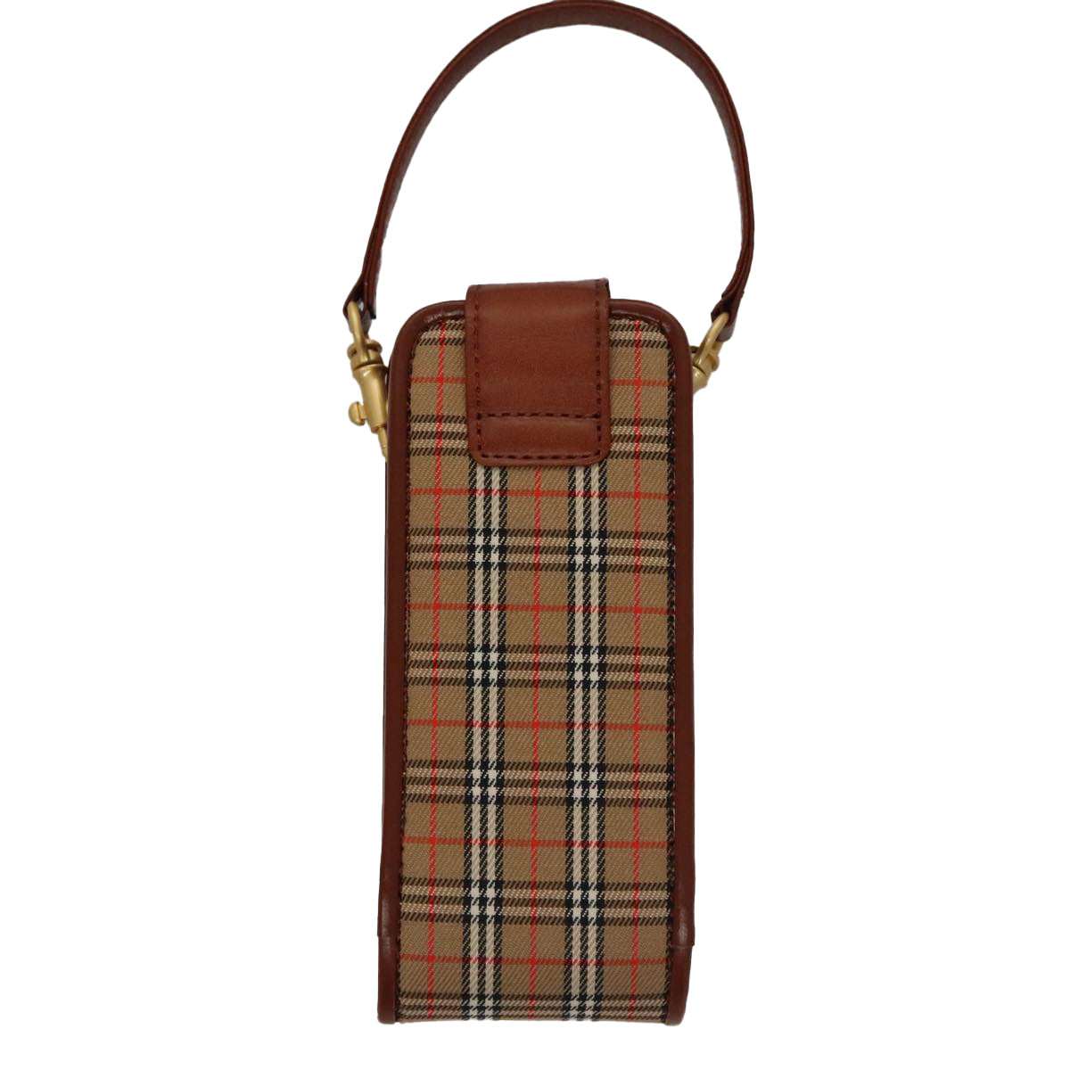 BURBERRY Nova Check Mini Pouch Canvas Leather Beige Brown Gold Auth 105793
