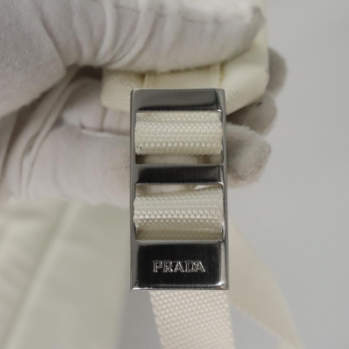 PRADA Backpack Nylon White Silver Auth 105813SAV
