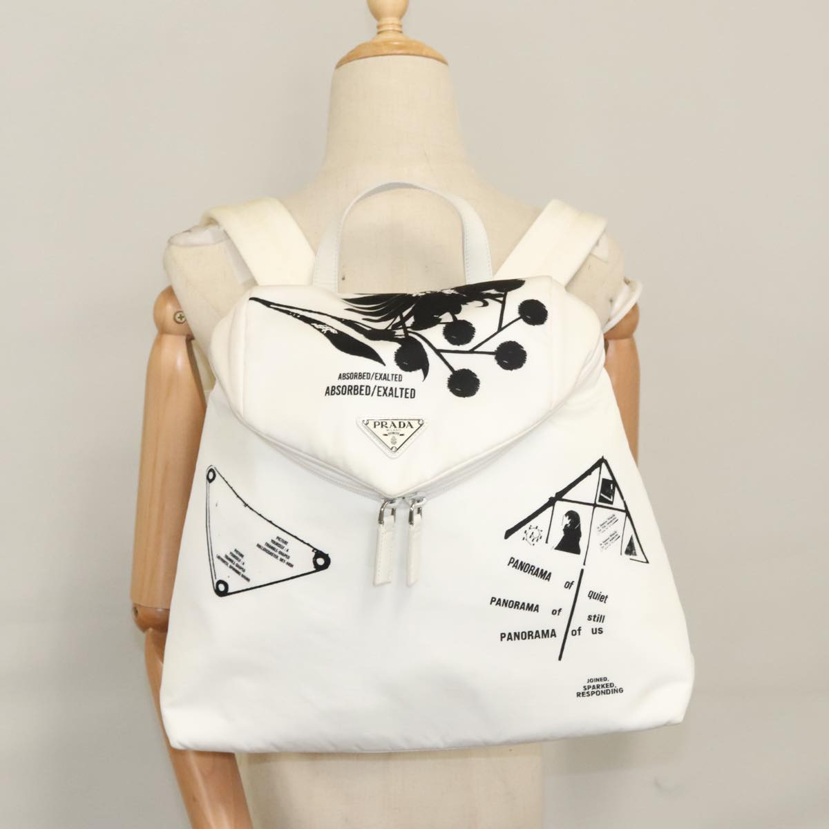 PRADA Backpack Nylon White Silver Auth 105813V